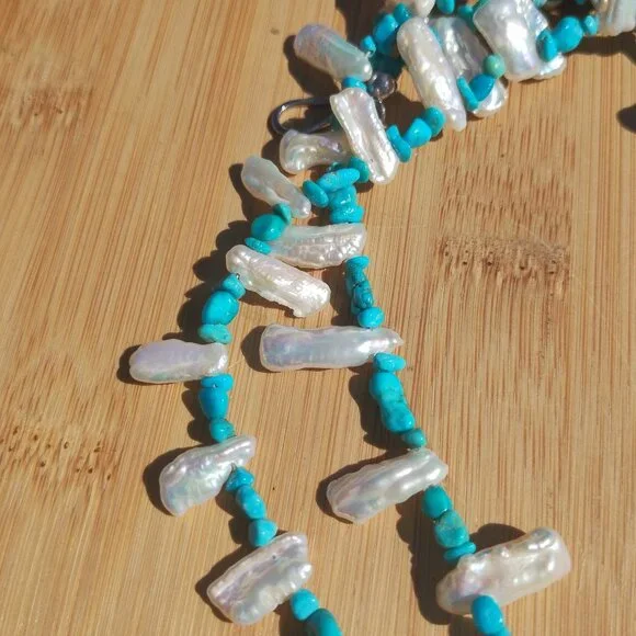 Jay King DTR mine finds Turquoise Keshi Pearl Tassel Necklace 925 Sterling Silve - Picture 2 of 12